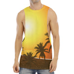 Tropical Beach Sunset Print Men's Muscle Tank Top