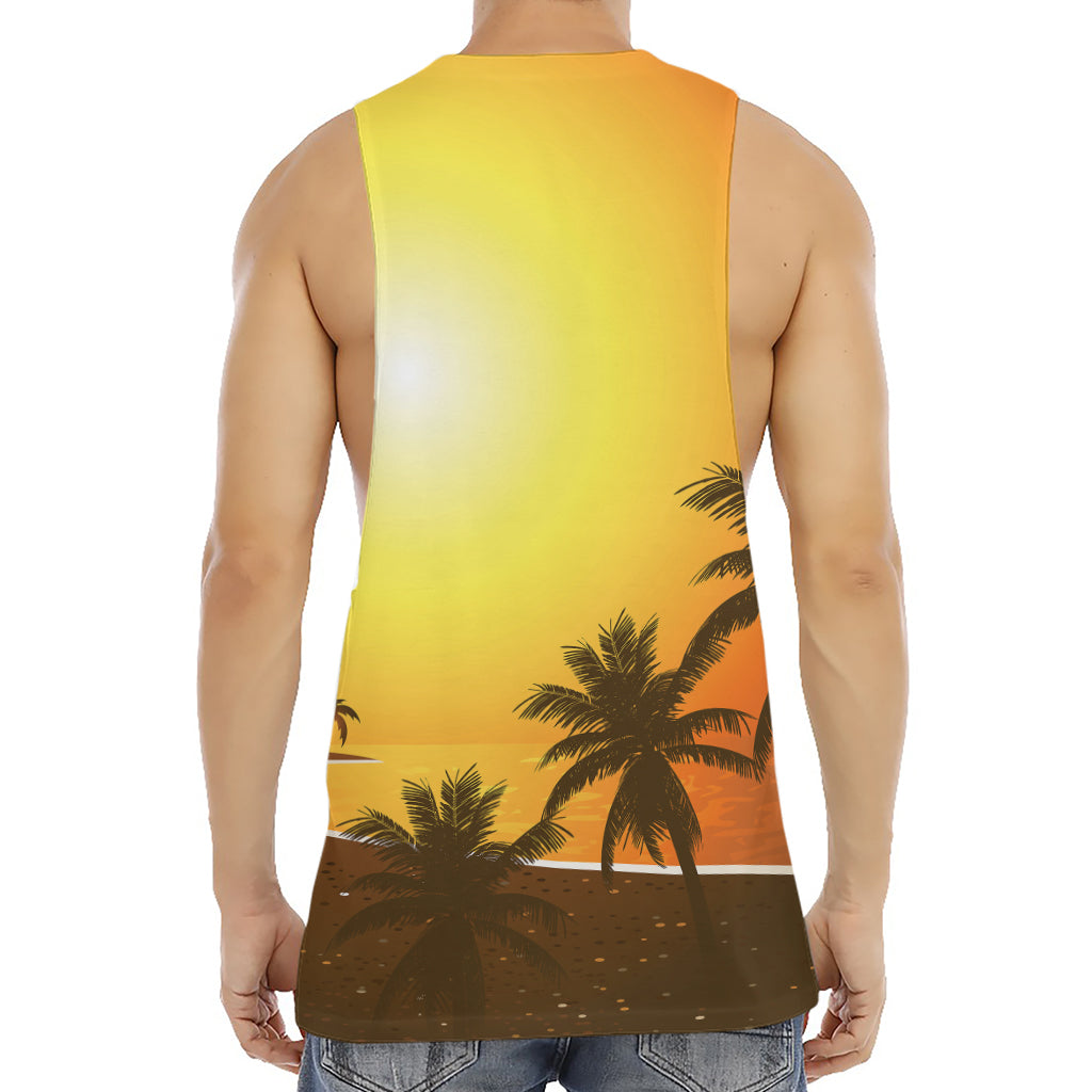 Tropical Beach Sunset Print Men's Muscle Tank Top