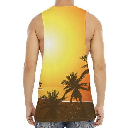 Tropical Beach Sunset Print Men's Muscle Tank Top