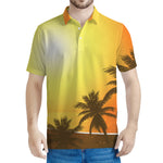 Tropical Beach Sunset Print Men's Polo Shirt