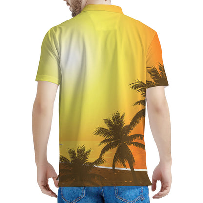 Tropical Beach Sunset Print Men's Polo Shirt