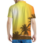 Tropical Beach Sunset Print Men's Polo Shirt