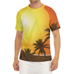 Tropical Beach Sunset Print Men's Short Sleeve Rash Guard