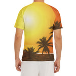 Tropical Beach Sunset Print Men's Short Sleeve Rash Guard