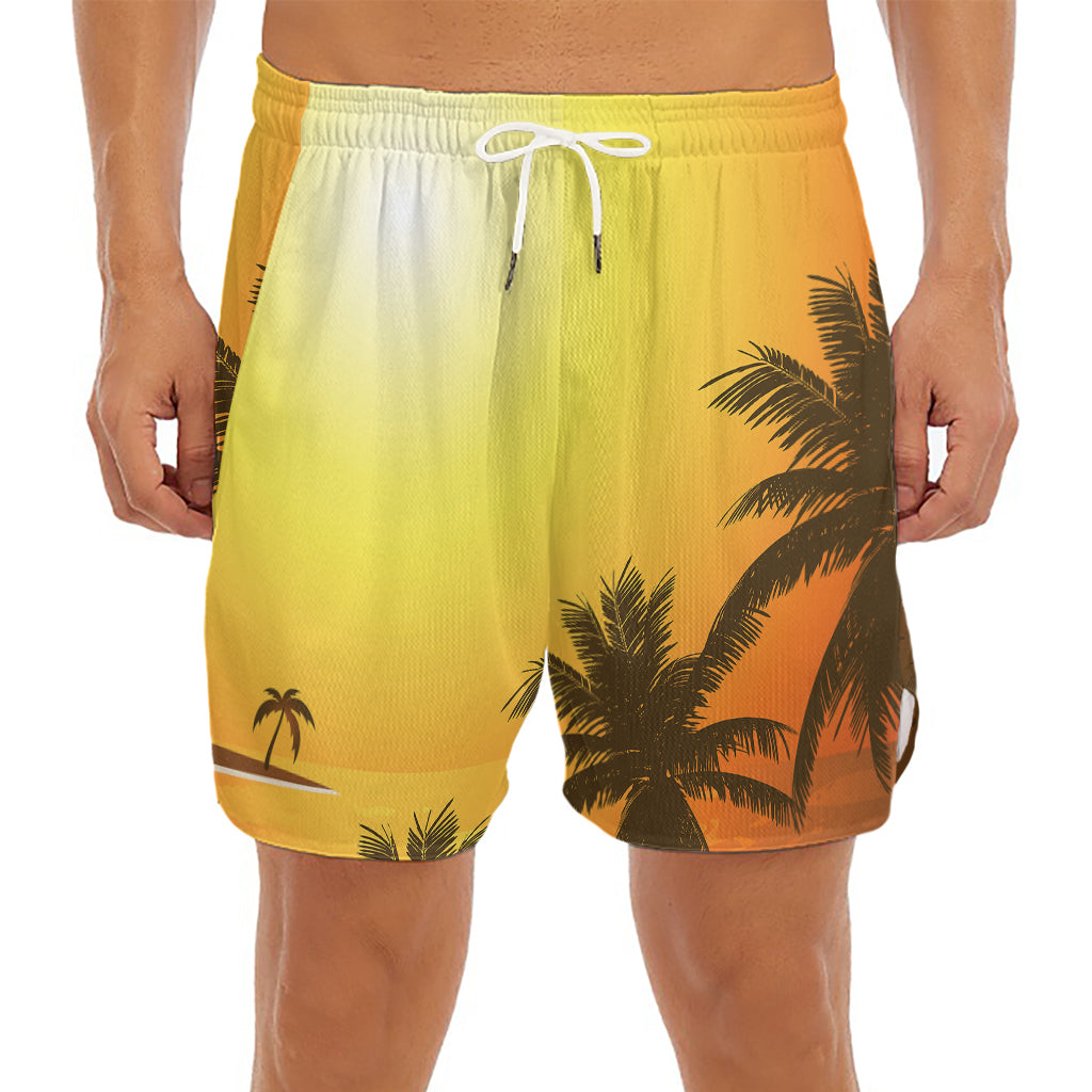 Tropical Beach Sunset Print Men's Split Running Shorts