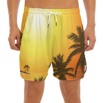 Tropical Beach Sunset Print Men's Split Running Shorts