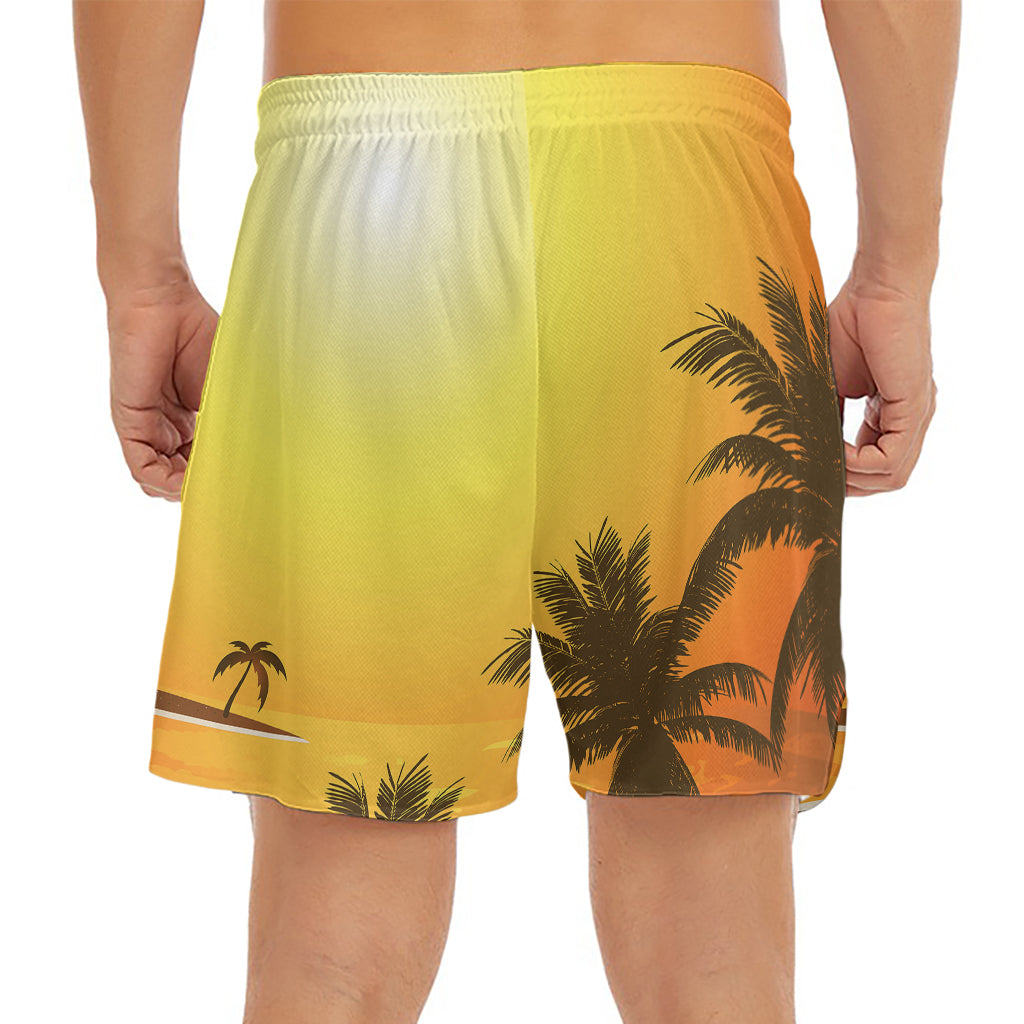 Tropical Beach Sunset Print Men's Split Running Shorts