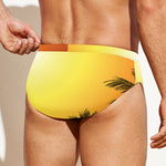 Tropical Beach Sunset Print Men's Swim Briefs