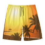 Tropical Beach Sunset Print Men's Swim Trunks