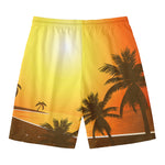 Tropical Beach Sunset Print Men's Swim Trunks