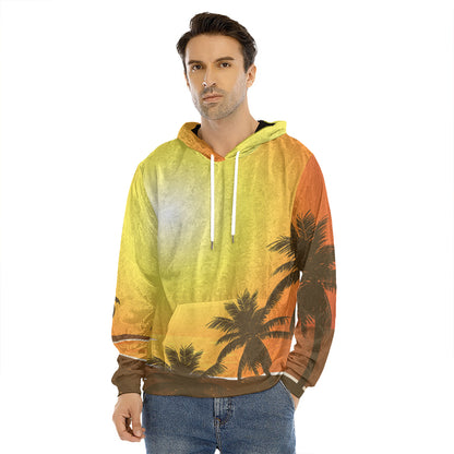 Tropical Beach Sunset Print Men's Velvet Pullover Hoodie