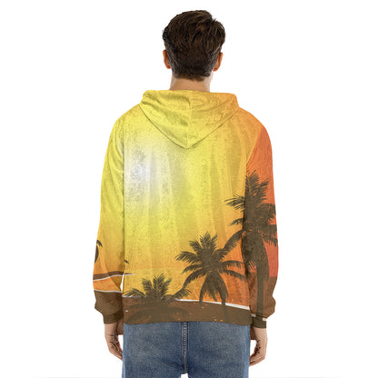 Tropical Beach Sunset Print Men's Velvet Pullover Hoodie