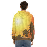 Tropical Beach Sunset Print Men's Velvet Pullover Hoodie