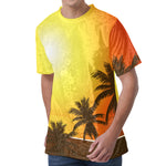 Tropical Beach Sunset Print Men's Velvet T-Shirt