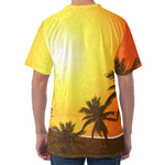Tropical Beach Sunset Print Men's Velvet T-Shirt