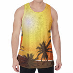 Tropical Beach Sunset Print Men's Velvet Tank Top