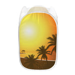 Tropical Beach Sunset Print Mesh Laundry Hamper