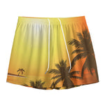 Tropical Beach Sunset Print Mesh Shorts