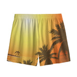 Tropical Beach Sunset Print Mesh Shorts