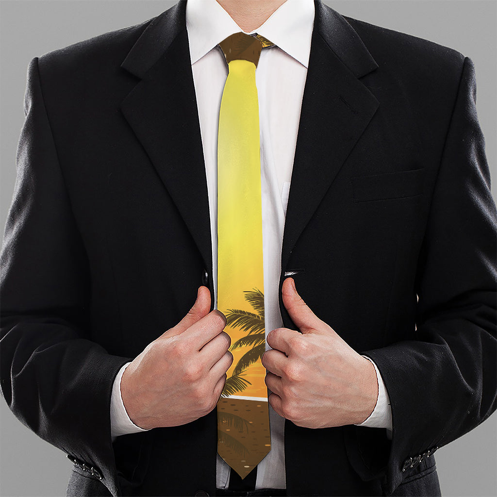 Tropical Beach Sunset Print Necktie