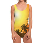 Tropical Beach Sunset Print One Piece Swimsuit