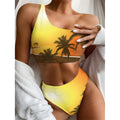 Tropical Beach Sunset Print One Shoulder Bikini Set