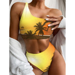 Tropical Beach Sunset Print One Shoulder Bikini Top