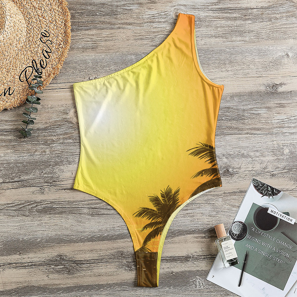Tropical Beach Sunset Print One Shoulder Bodysuit