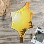 Tropical Beach Sunset Print One Shoulder Bodysuit