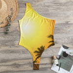 Tropical Beach Sunset Print One Shoulder Bodysuit