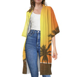Tropical Beach Sunset Print Open Front Beach Cover Up