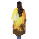 Tropical Beach Sunset Print Open Front Beach Cover Up