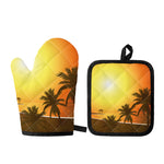 Tropical Beach Sunset Print Oven Mitt And Pot Holder Set