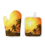 Tropical Beach Sunset Print Oven Mitt And Pot Holder Set
