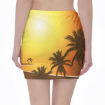 Tropical Beach Sunset Print Pencil Mini Skirt