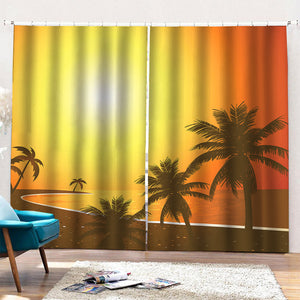 Tropical Beach Sunset Print Pencil Pleat Curtains