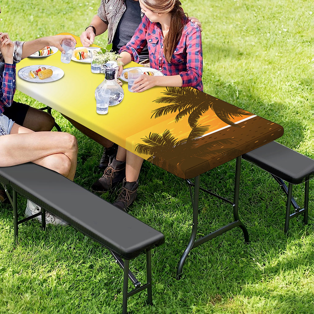 Tropical Beach Sunset Print Picnic Table Cover