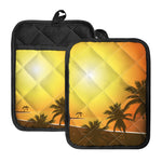 Tropical Beach Sunset Print Pot Holders With Pocket