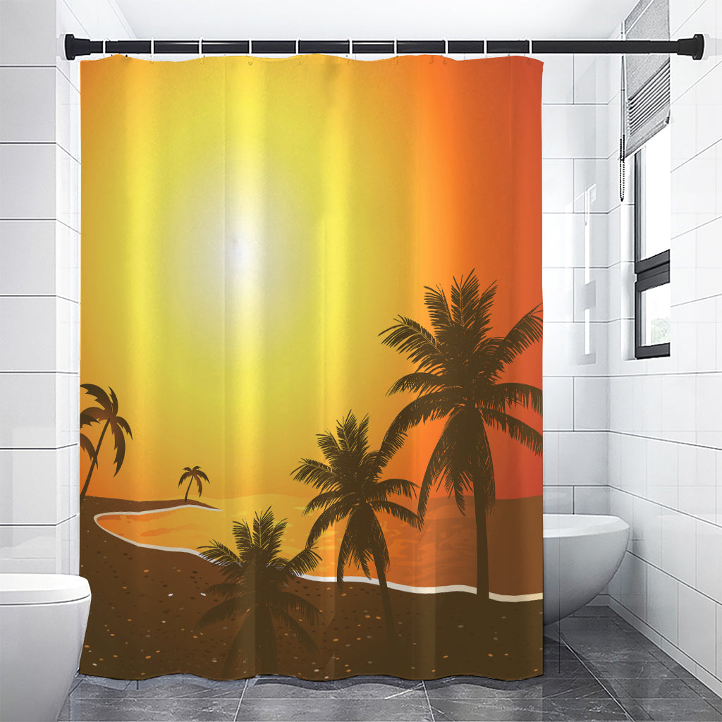 Tropical Beach Sunset Print Premium Shower Curtain