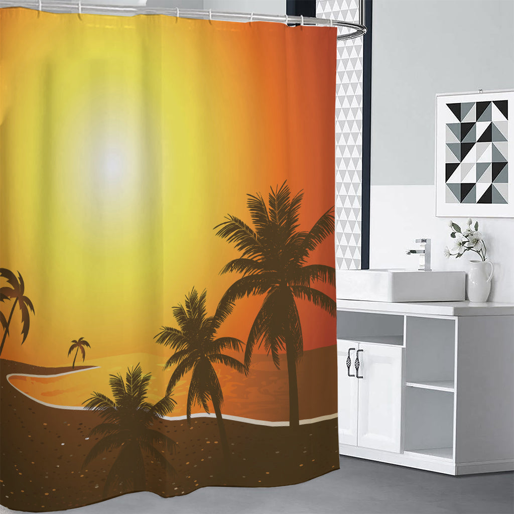 Tropical Beach Sunset Print Premium Shower Curtain