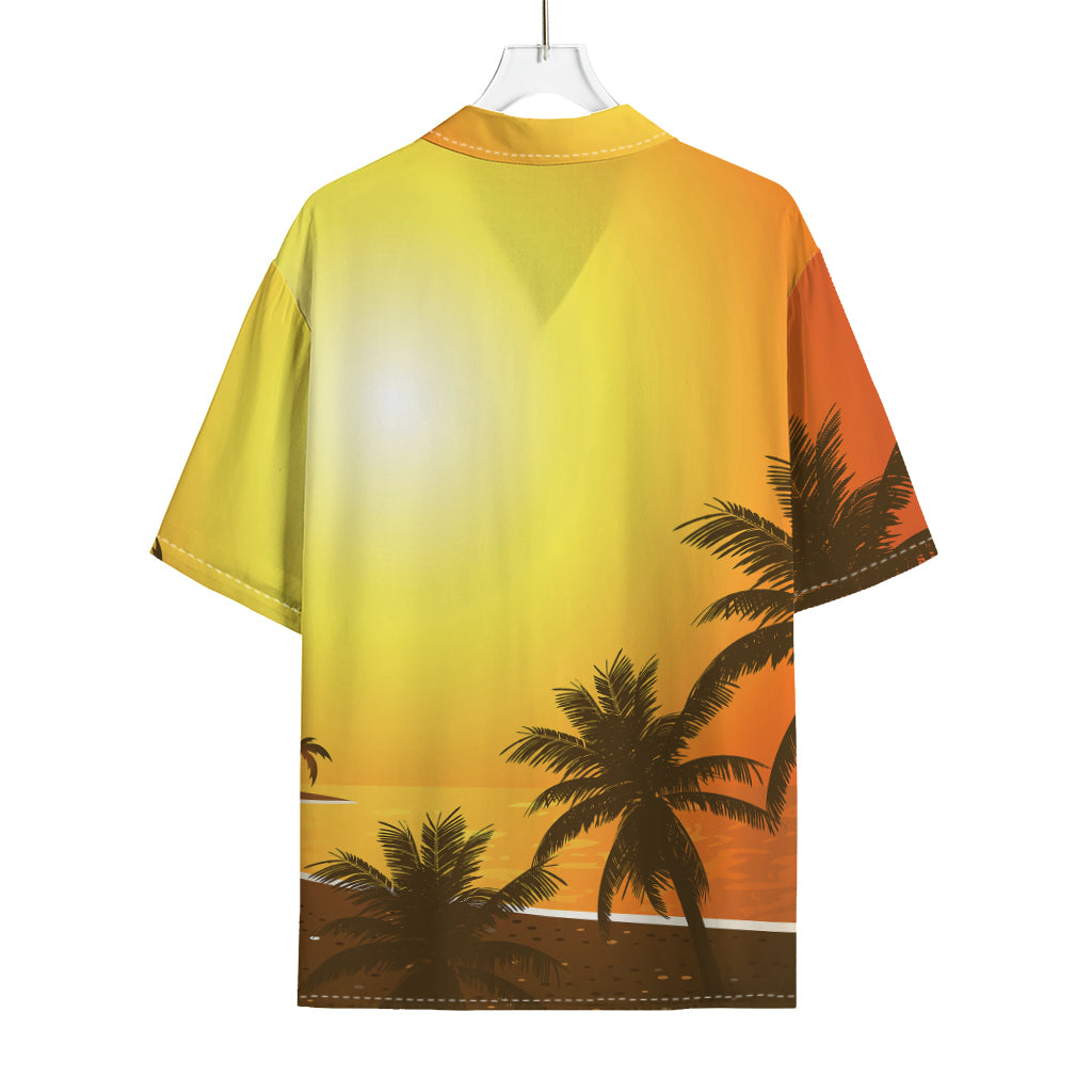 Tropical Beach Sunset Print Rayon Hawaiian Shirt