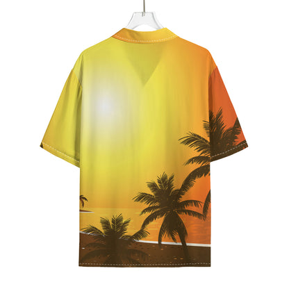 Tropical Beach Sunset Print Rayon Hawaiian Shirt
