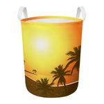 Tropical Beach Sunset Print Round Laundry Basket