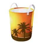 Tropical Beach Sunset Print Round Laundry Basket
