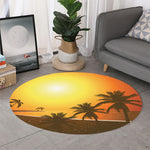 Tropical Beach Sunset Print Round Rug