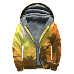 Tropical Beach Sunset Print Sherpa Lined Zip Up Hoodie