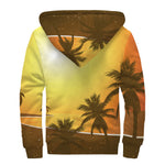 Tropical Beach Sunset Print Sherpa Lined Zip Up Hoodie