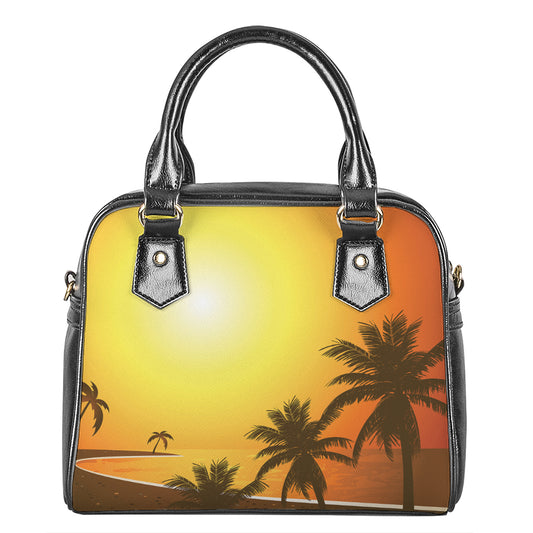 Tropical Beach Sunset Print Shoulder Handbag