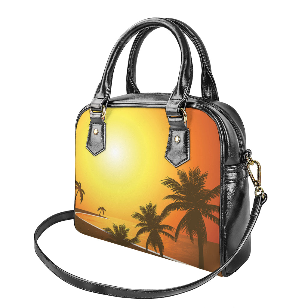 Tropical Beach Sunset Print Shoulder Handbag