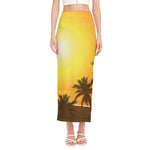 Tropical Beach Sunset Print Side Slit Maxi Skirt